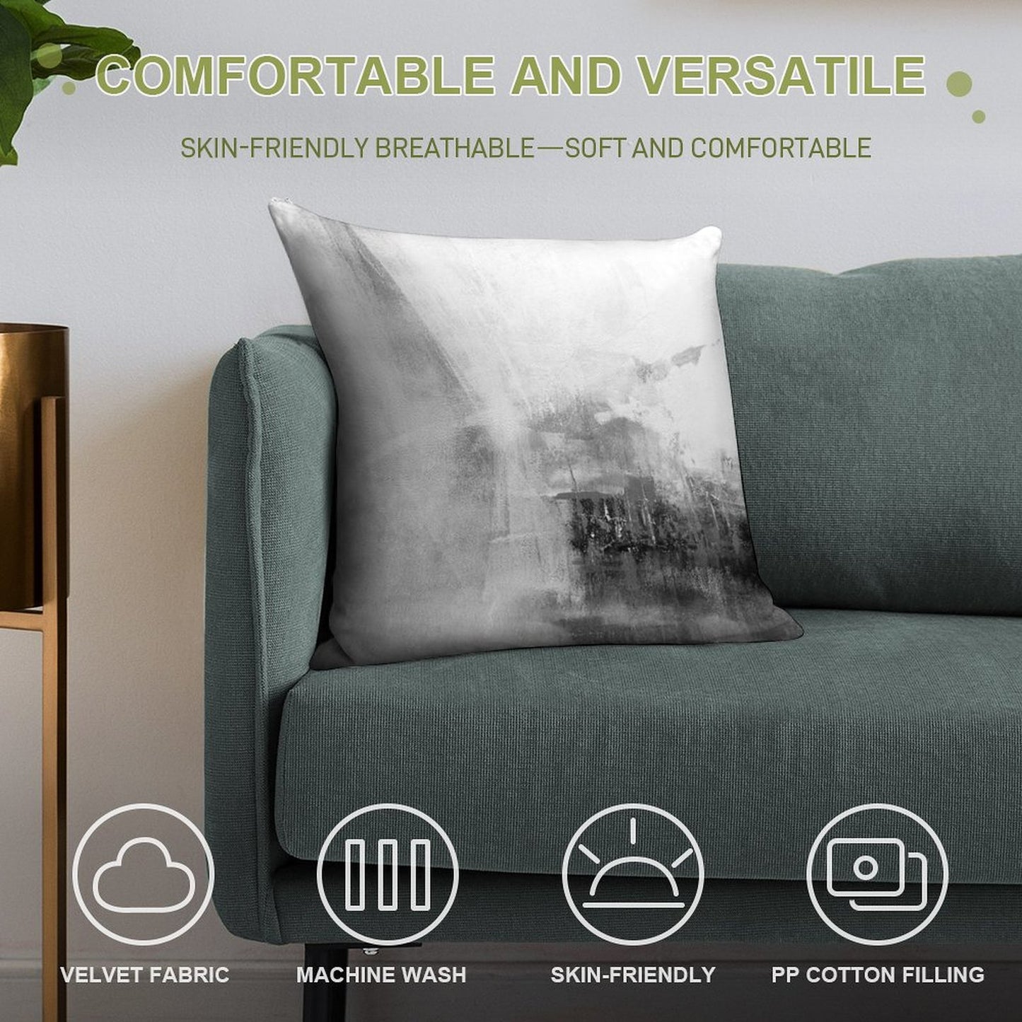 Gray Abstract Soft Luxury Feel Throw Pillow