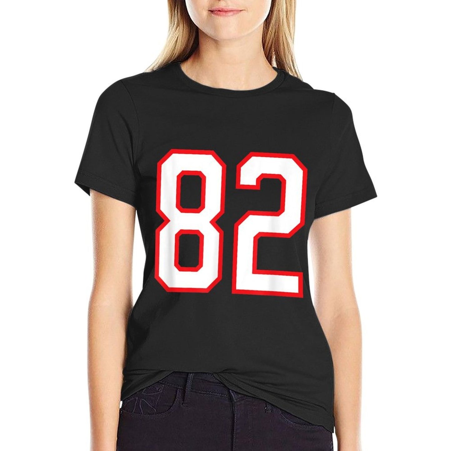 Number #82 White Red Sports Team Number  Graphic-printed T-Shirt