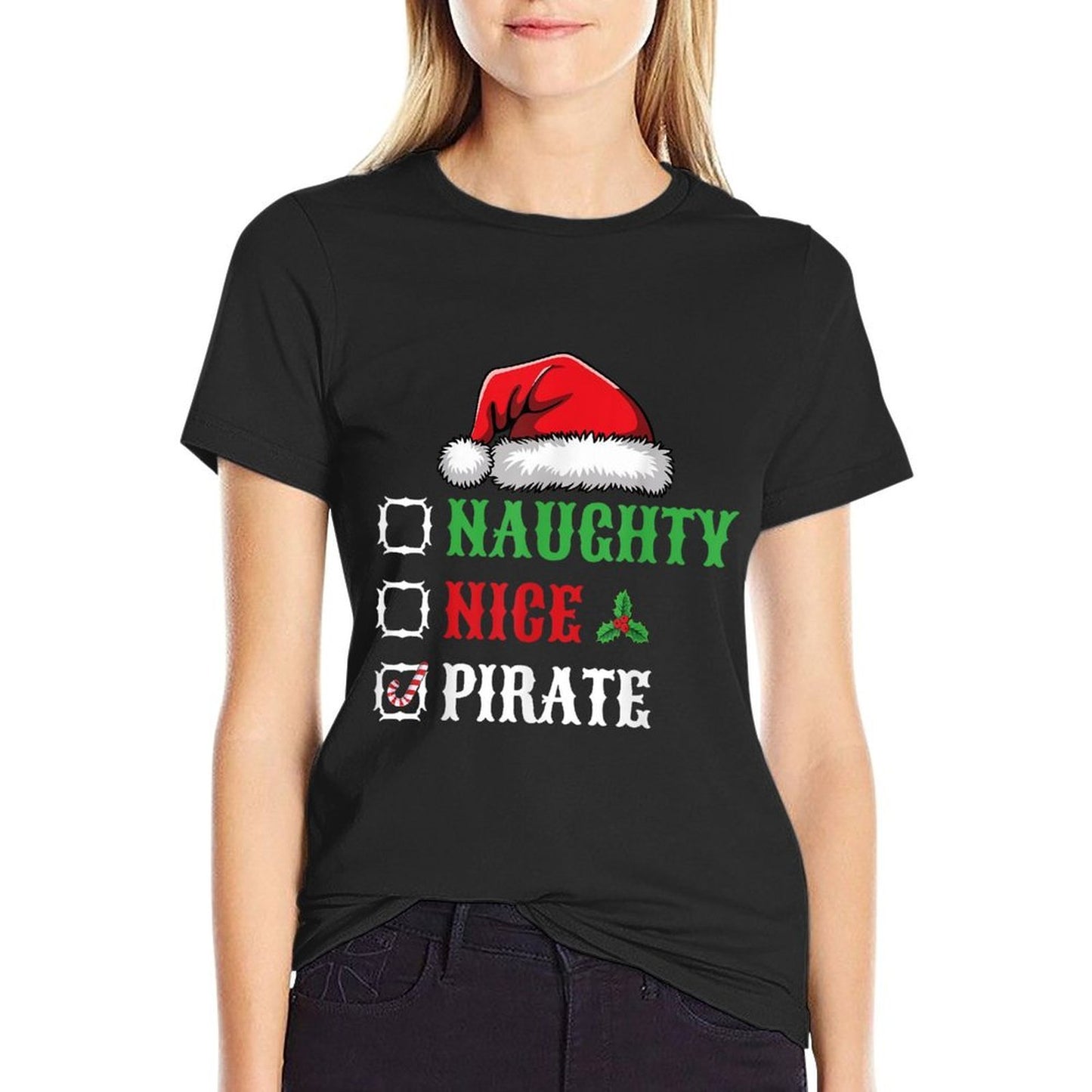 Naughty Nice Pirate Santa Hat Xmas Holiday Christmas Pirate  Quick-drying T-Shirt