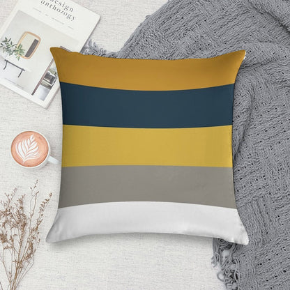 Broad Stripes Pattern in Light And Dark Mustard Yellow, Grey, White, And Navy Blue Soft Skin-Friendly Throw Pillow