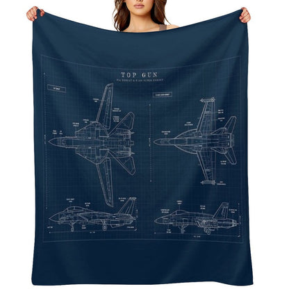 TOP GUN F14 Tomcat Vs FA18 Super Hornet (Navy Blueprint) Sustainable Throw Blanket