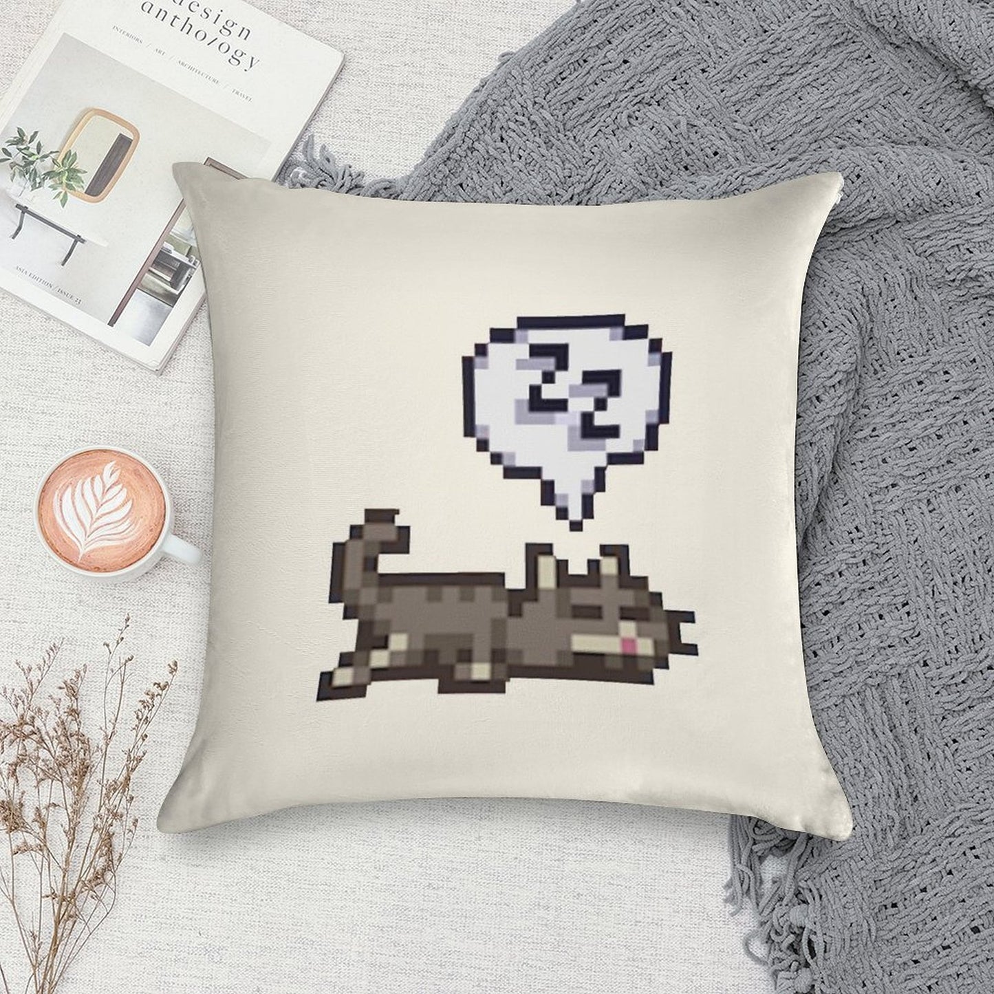 Stardew Valley Sleeping Cat Sploot Soft Reinforced Edging Throw Pillow