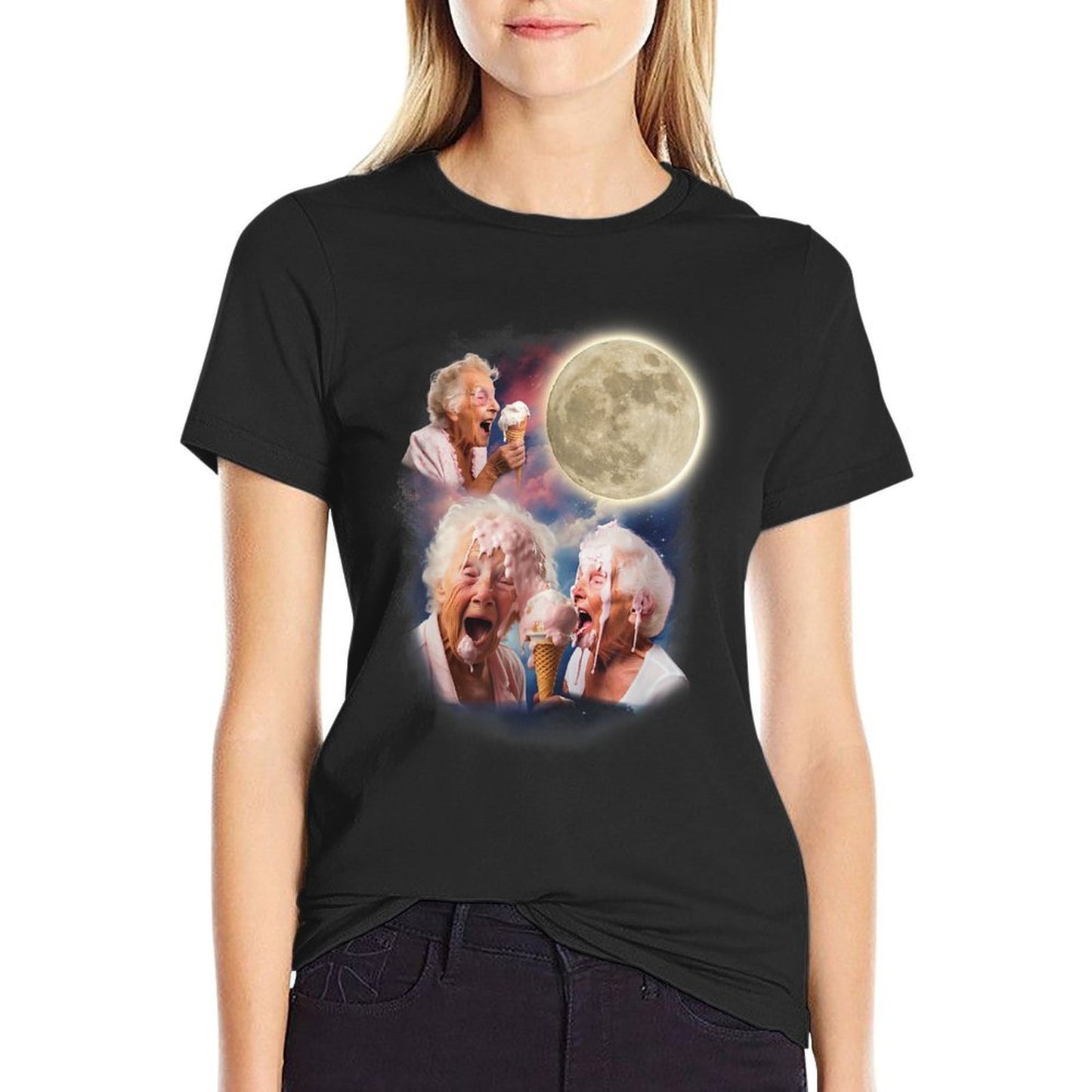 Three Granny Moon Funny Old Ladies Moon Weird Cursed Meme  Moisture-wicking T-Shirt