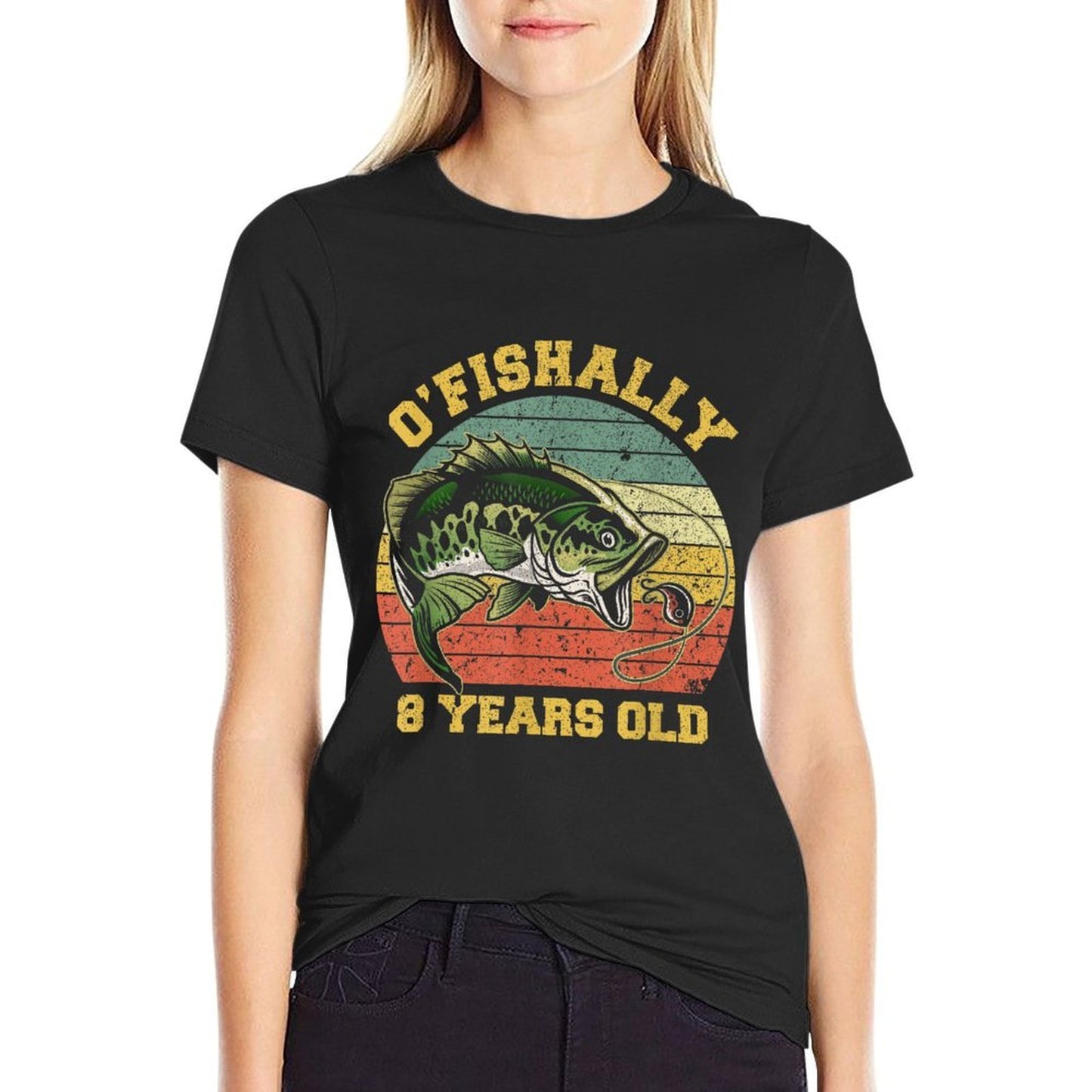 O'Fishally 8 Years Old Fishing Birthday Theme Party 8th  Wrinkle-resistant T-Shirt