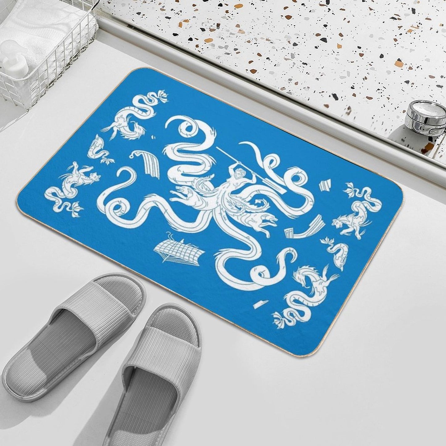 Scylla Mosaic - Blue  Odorless Bath Mat