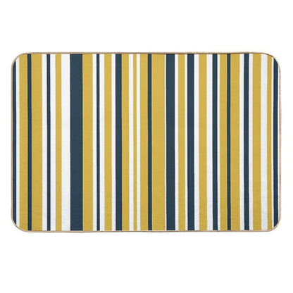 Mustard Yellow Navy Blue And White Stripes Minimalist Color Block Pattern Durable Bath Mat