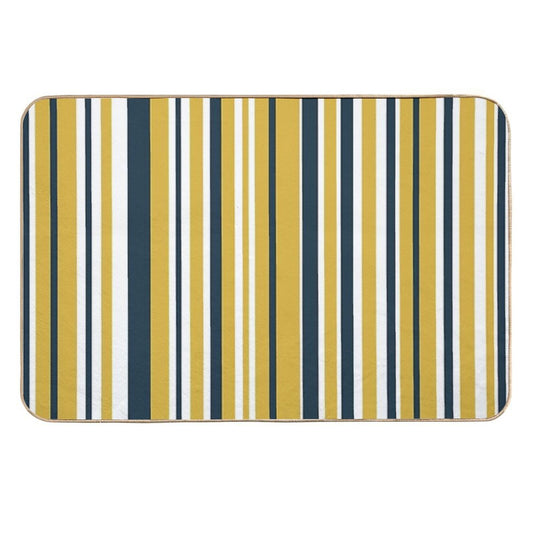 Mustard Yellow Navy Blue And White Stripes Minimalist Color Block Pattern Durable Bath Mat