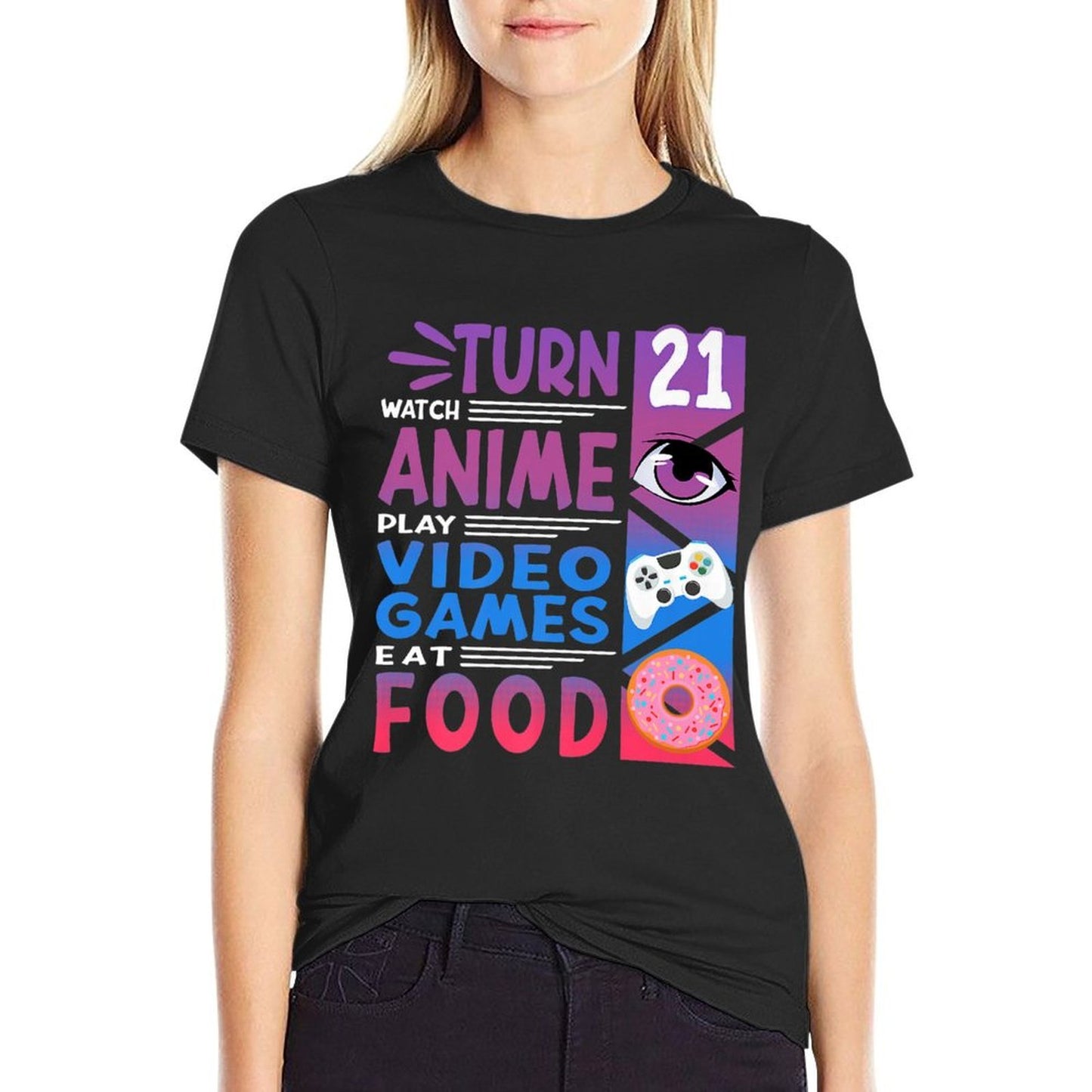 21st Birthday I Manga I Gamer I 90s Kawaii Donuts Anime Premium  Rolled Sleeves T-Shirt