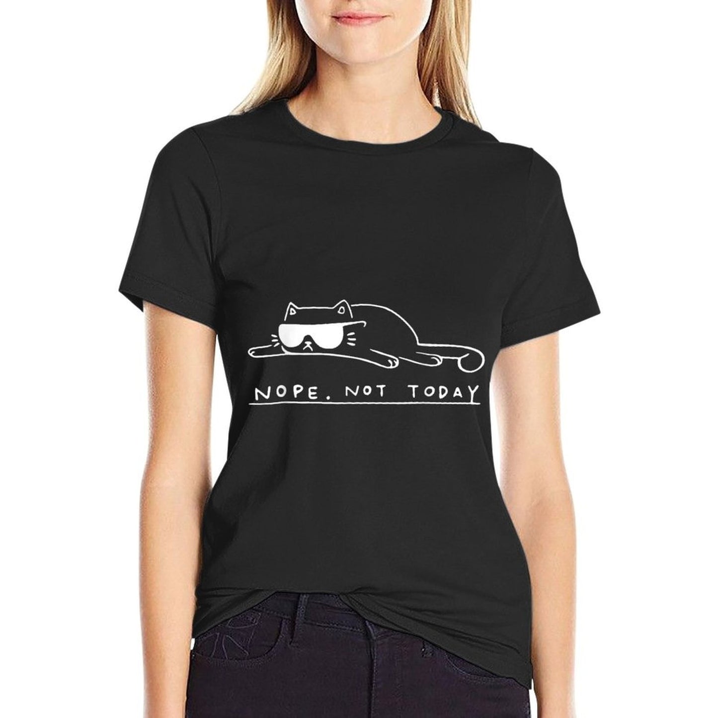 Funny Cat Cat Nope Not Today - Unisex-Kids, Black, S  Durable T-Shirt