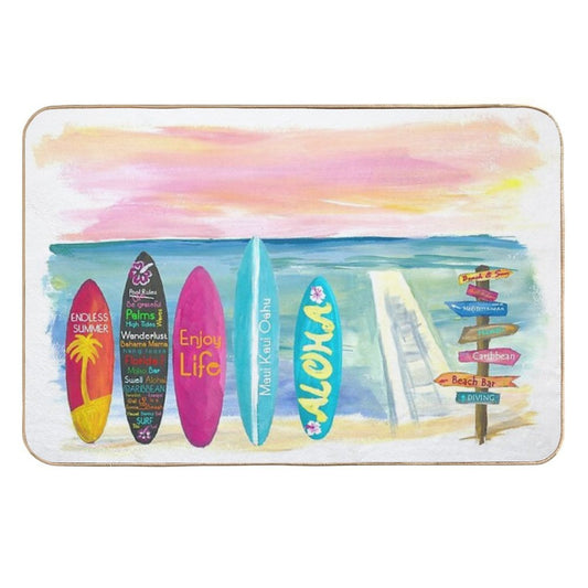 Surfboard Philosophy  - Enjoy Life, Travel And Surf - Surfboard Wall  Easy Maintenance Bath Mat