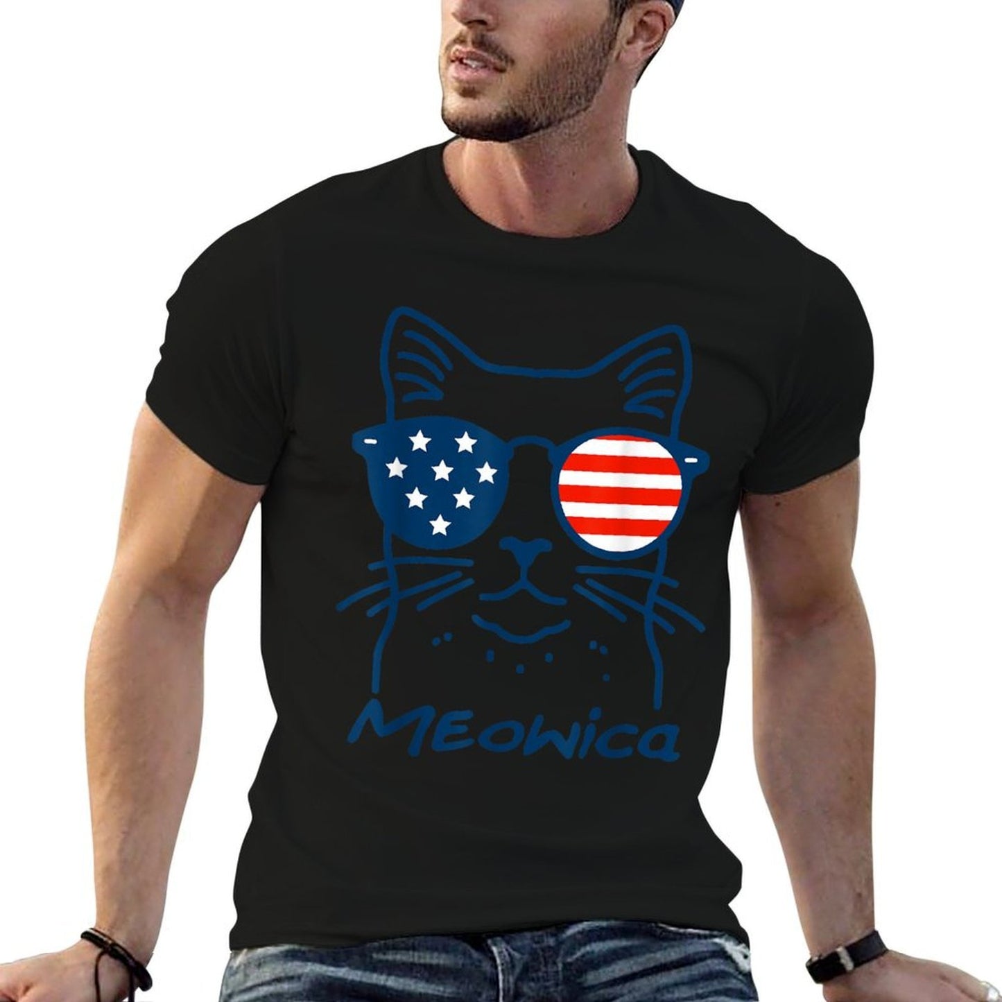 Meowica USA Merica Cat 4th of July Funny Patriotic  Durable T-Shirt