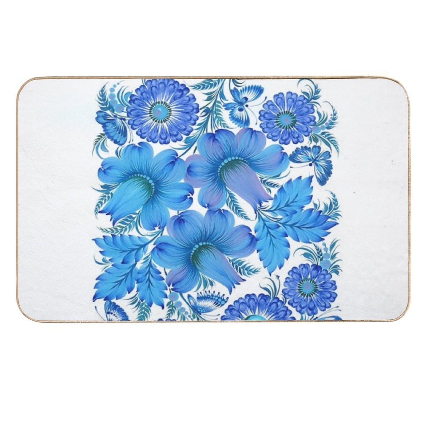 Blue Harmony – Petrykivka Floral Art  Easy To Clean Bath Mat