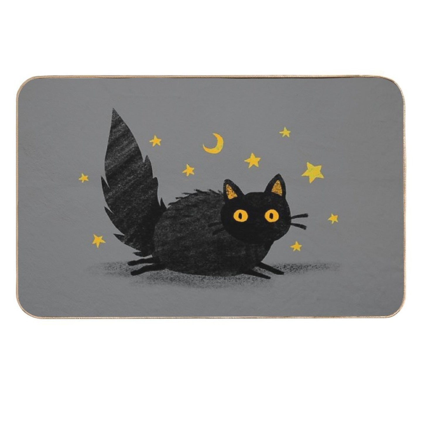 Fluffy Black Yellow Eyed Cat  Rapid-Drying Bath Mat