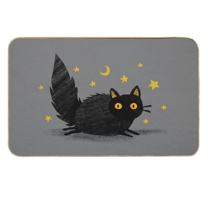Fluffy Black Yellow Eyed Cat  Rapid-Drying Bath Mat