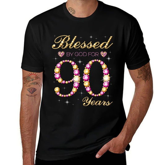 Blessed By God For 90 Years Old 90th Birthday Party  Ribbed Collar T-Shirt