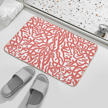 Coral Reef Pattern  Reddish Coral White Coastal Beach House  Slip-Resistant Bath Mat