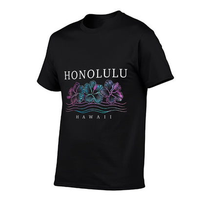 Honolulu Hawaii Hawaiian Hibiscus Flowers Surfer Souvenir  Summer-ready Fabric T-Shirt