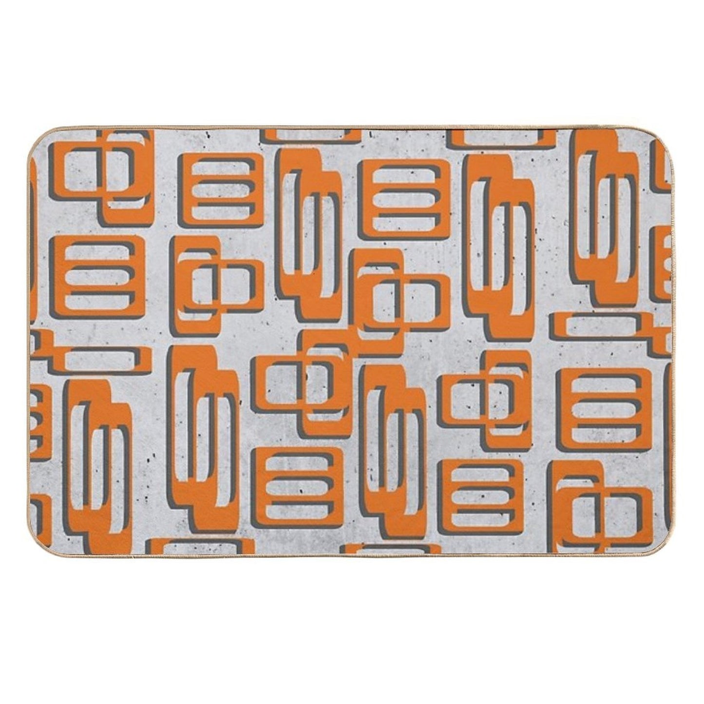 Mid Century Modern Oblongs Concrete Gray And Orange Durable Bath Mat