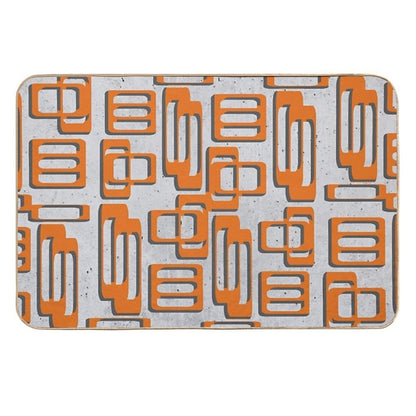 Mid Century Modern Oblongs Concrete Gray And Orange Durable Bath Mat