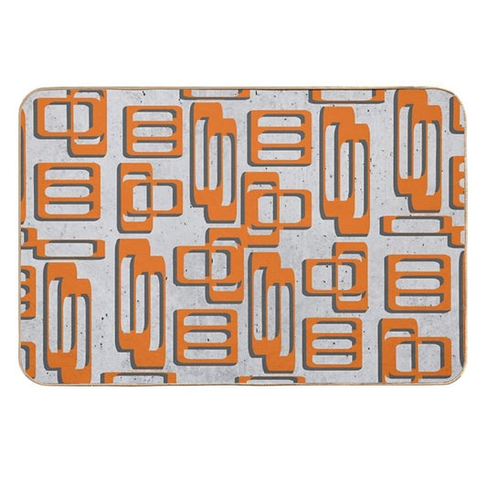 Mid Century Modern Oblongs Concrete Gray And Orange Durable Bath Mat
