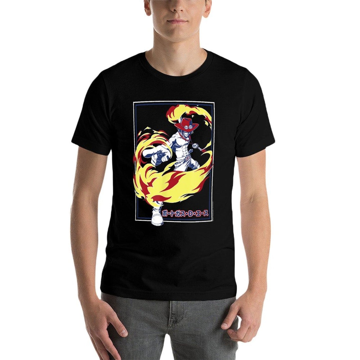 One Piece Anime Fire Fist Ace Frame  Wrinkle-resistant T-Shirt