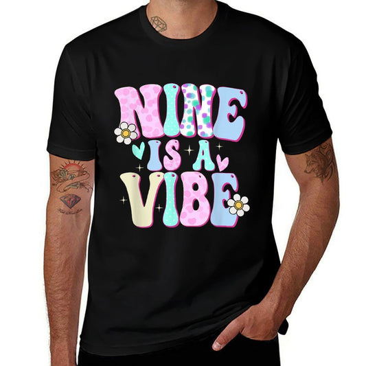 Nine Is A Vibe Girl Gifts 9th Birthday 9 Year Old  Soft T-Shirt