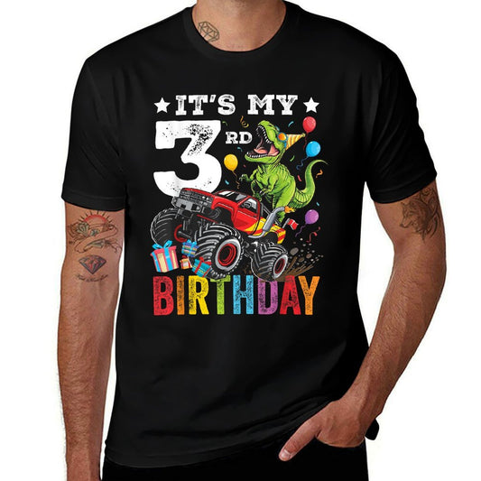 Three 3rd Birthday Dinosaur Monster Truck  Summer-ready Fabric T-Shirt