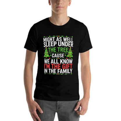 Might As Well Sleep Under The Tree Christmas Pajamas  Rolled Sleeves T-Shirt