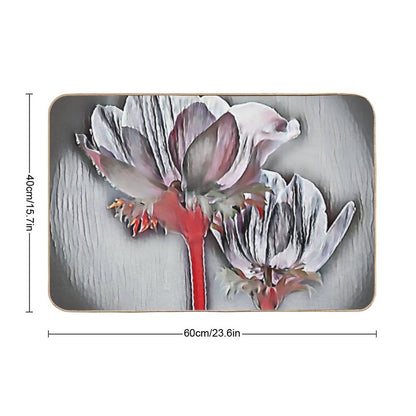 3 Elegant White Orchids with Red Stems  Minimalist Botanical Flower Art  Anti-Trip Bath Mat