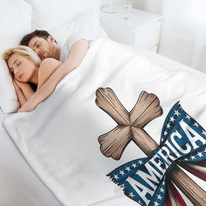 Christian Cross American Flag Bow Patriotic Shirt Eco-conscious Throw Blanket