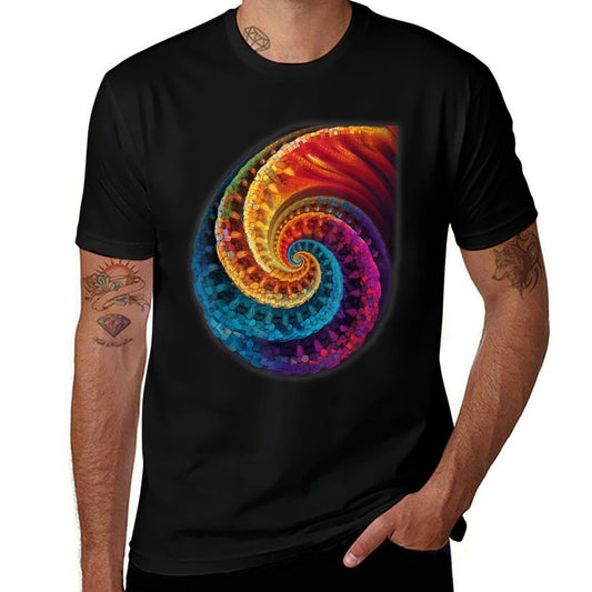 Colorful Fibonacci Spiral Psychedelic Colors Abstract Math  Graphic-printed T-Shirt