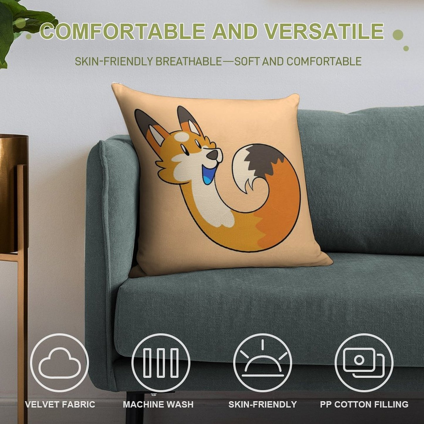 Orange Pipefox - Pip Soft High-Density Material Throw Pillow