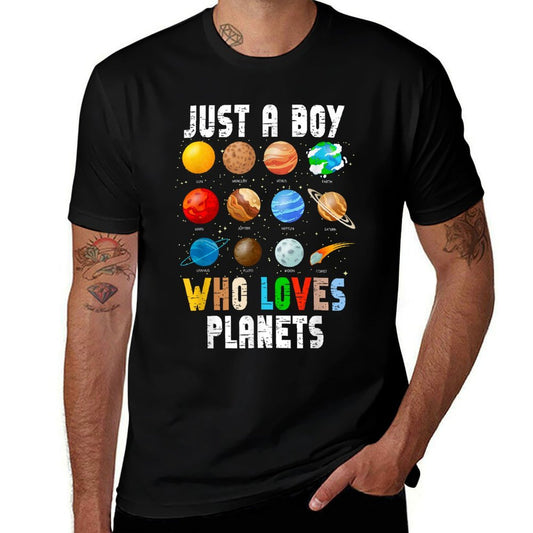 Just A Boy Who Loves Planets Kids Space Planets Solar System  Relaxed-fit T-Shirt