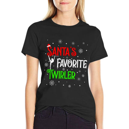 Santas Favorite Twirler Christmas Baton Twirling  Stretchy T-Shirt