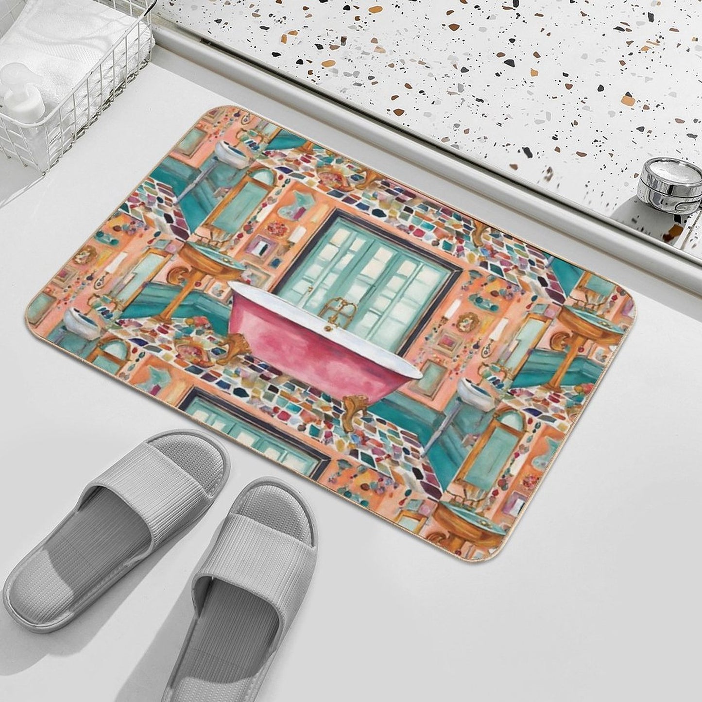 Pink Bejeweled Bathtub Durable Bath Mat