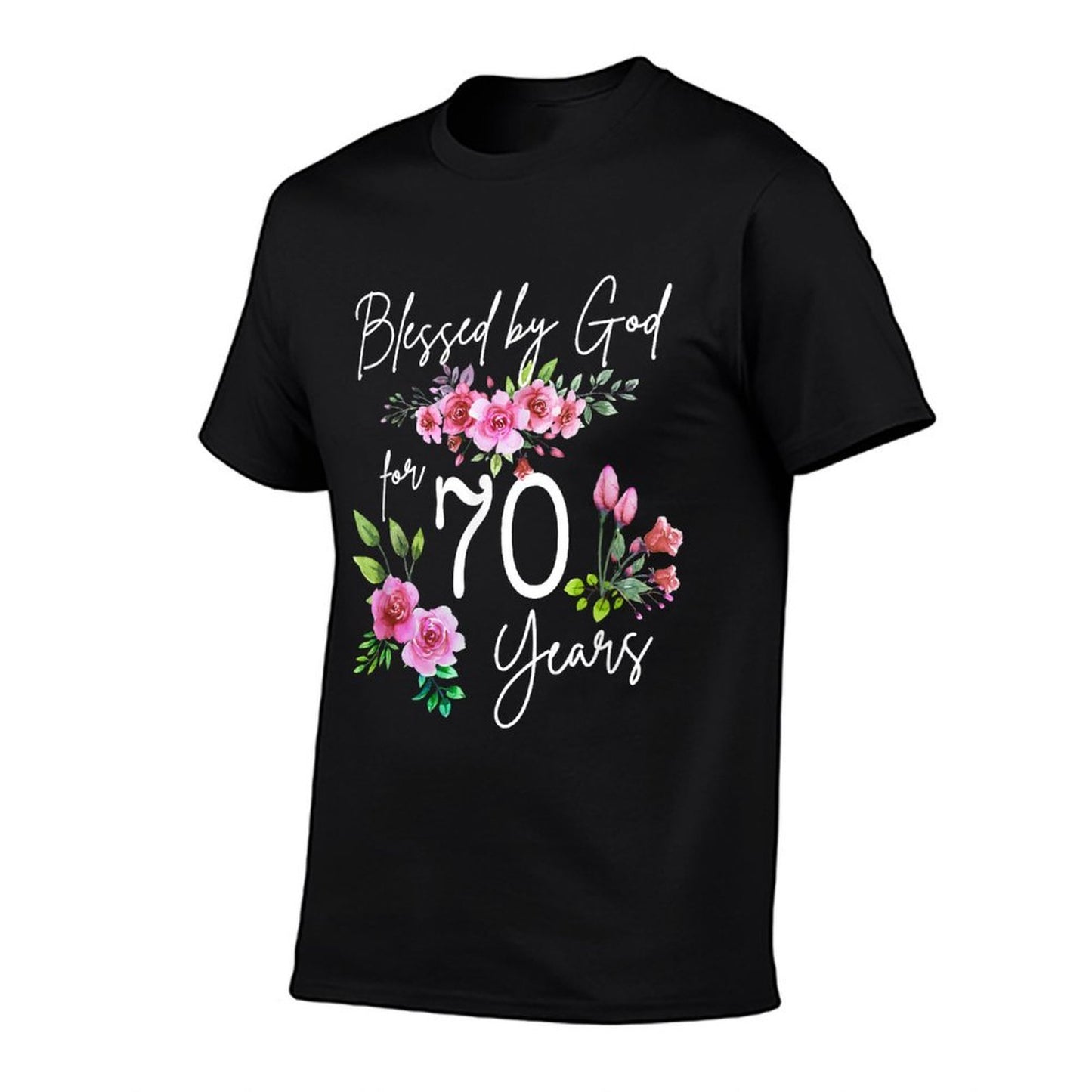 Blessed By God For 70 Years Rose Flower Happy 70th Birthday  Oversized Silhouette T-Shirt