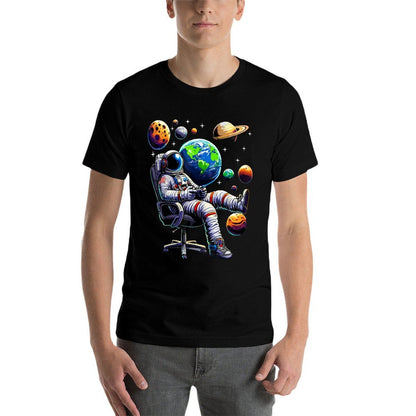 Astronaut Gamer Space Gaming System Planets  Rolled Sleeves T-Shirt