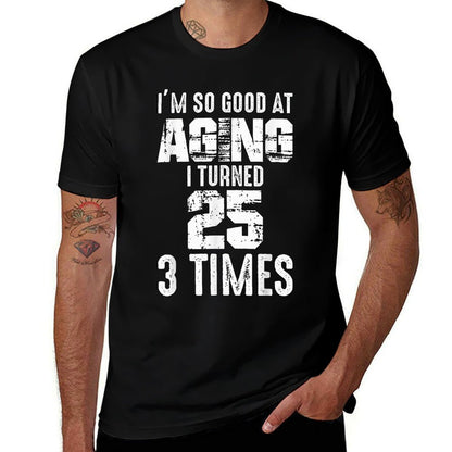 I Turned 25 Three Times 75 Year Old Birthday 75th Birthday  Heathered Texture T-Shirt