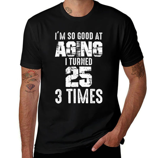 I Turned 25 Three Times 75 Year Old Birthday 75th Birthday  Heathered Texture T-Shirt