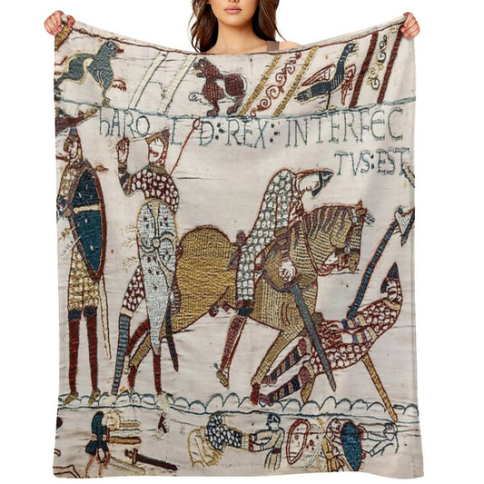 THE BAYEUX TAPESTRY ,The Death of King Harold at Battle of Hastings. Shrink-resistant Throw Blanket