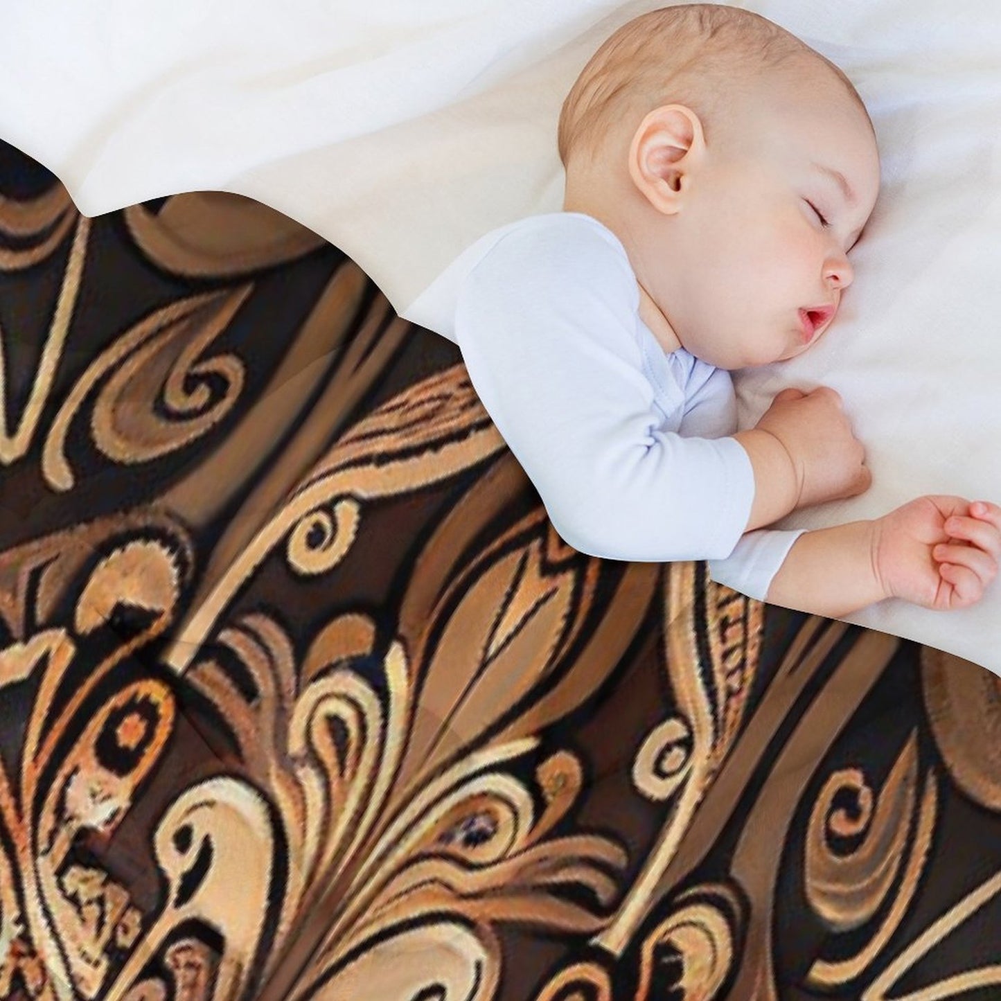 Brown New Traditional Pattern Digital Painting Travel-friendly Throw Blanket