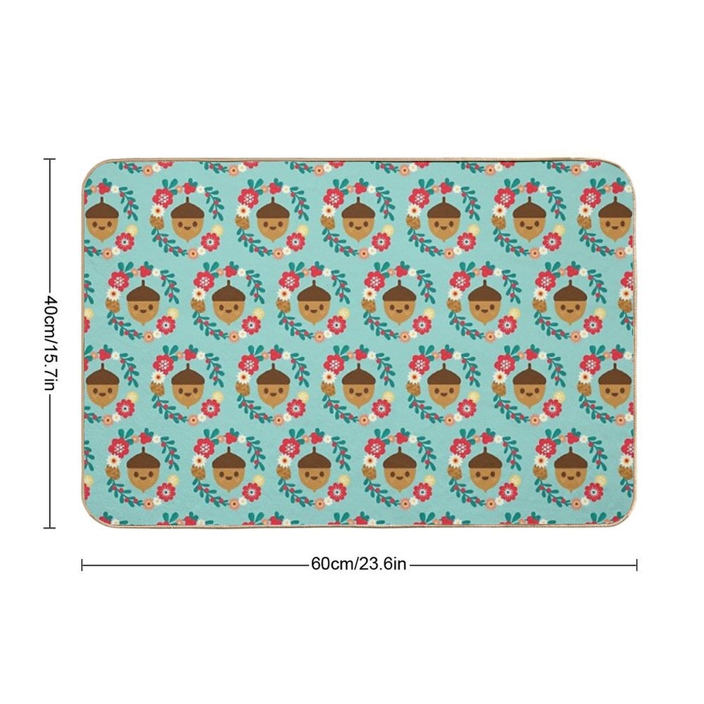 Acorn And Flowers Pattern Design  Blue  Absorbent Bath Mat