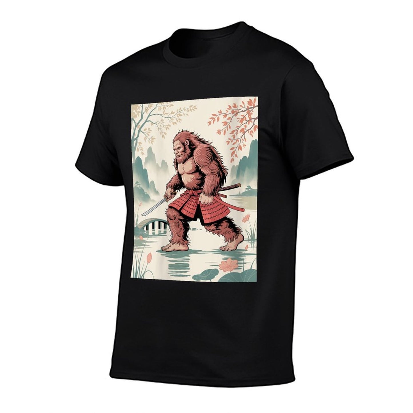 Womens Samurai Bigfoot Ukiyo-e Art Japanese Vintage Graphic Funny  Polyester Blend T-Shirt