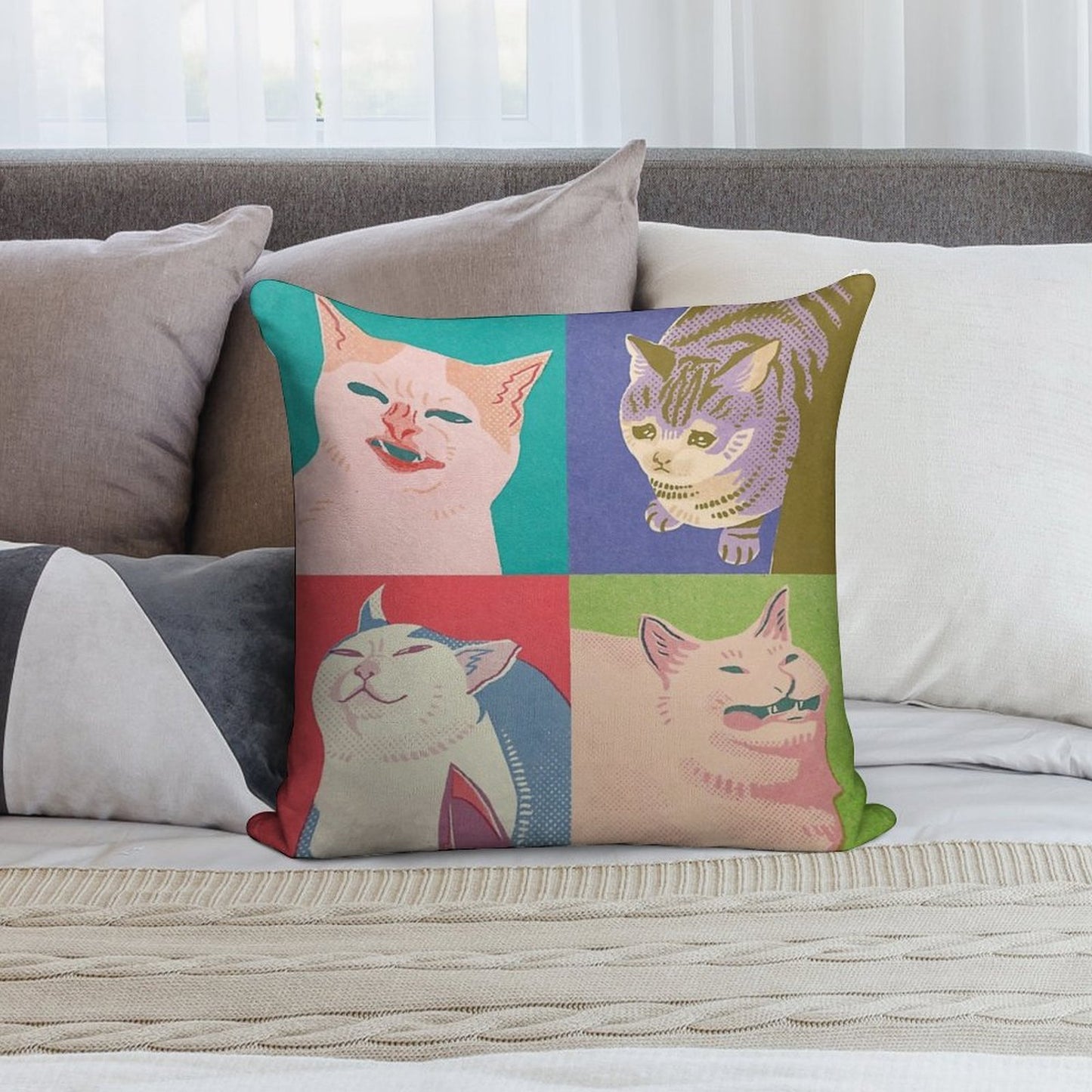 Four Meme Cats of The Apocalypse Soft Skin-Friendly Throw Pillow