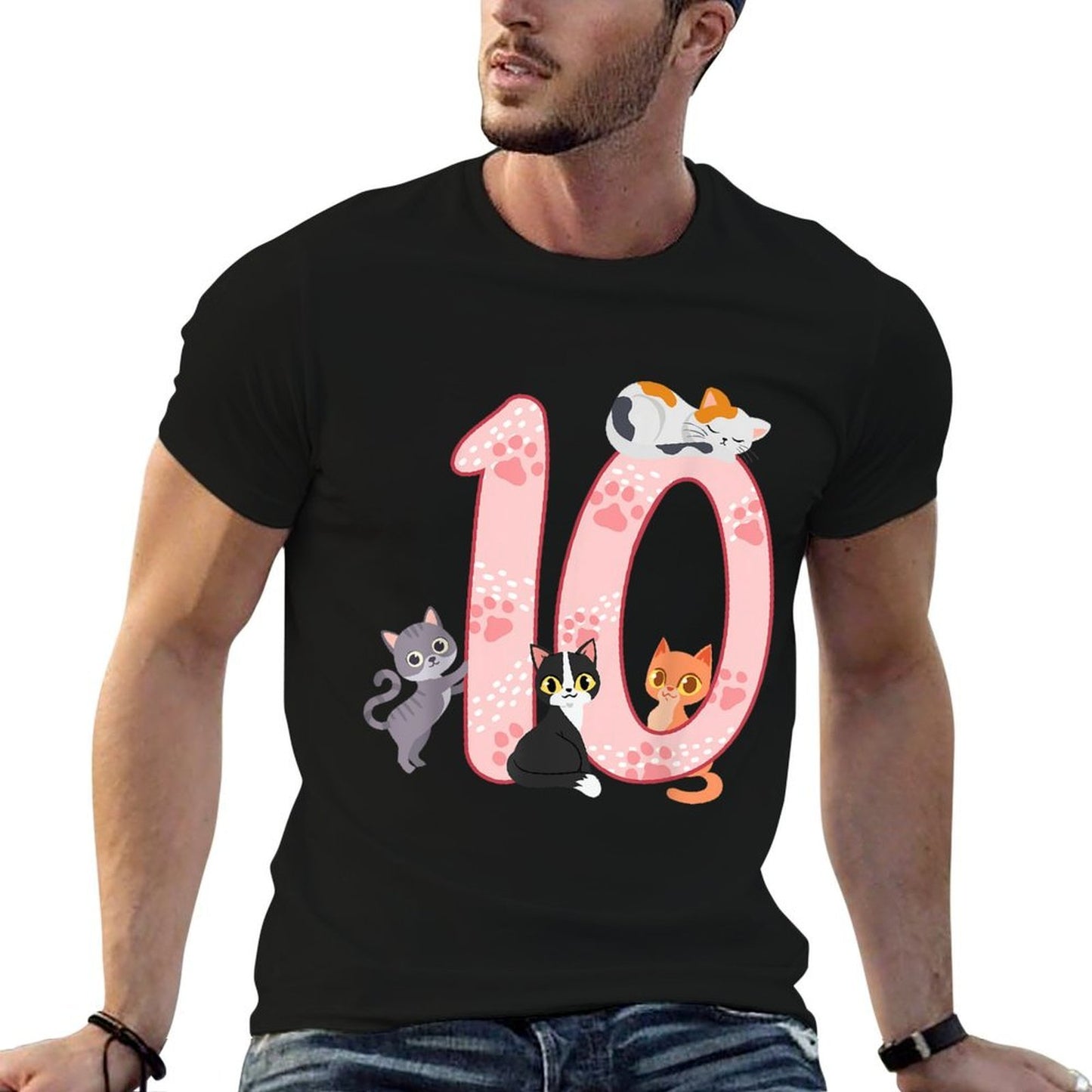 10th Birthday Girl Cat Outfit 10 Years Old  Heathered Texture T-Shirt