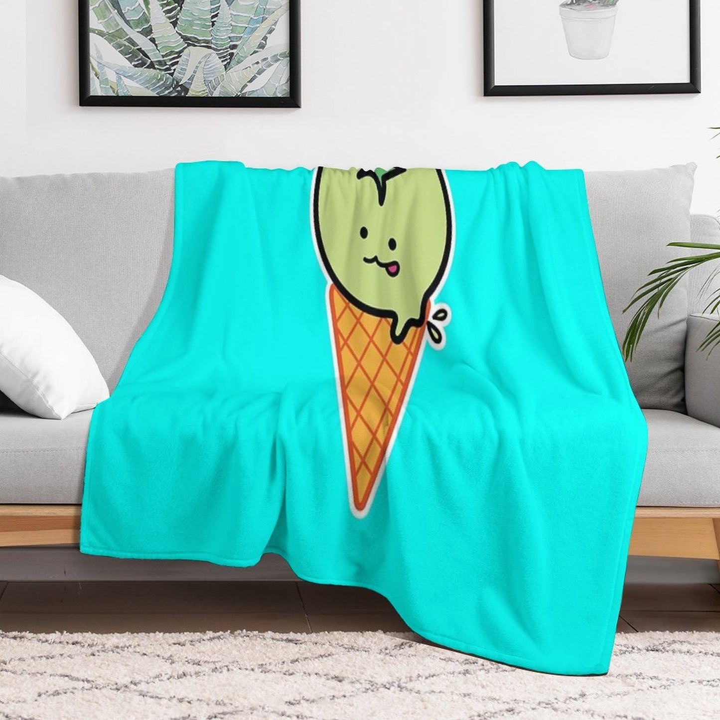 Kawaii Green Tomato Mascot No. 4 Travel-friendly Throw Blanket