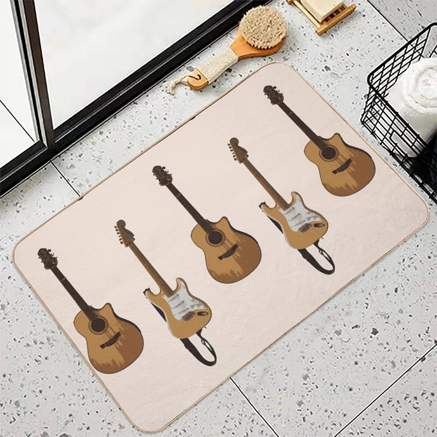 Acoustic And Electric Guitar Pair Durable Bath Mat