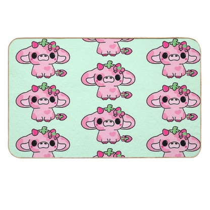 Adorable Kawaii Pink Cow with Strawberry Style  Versatile Bath Mat