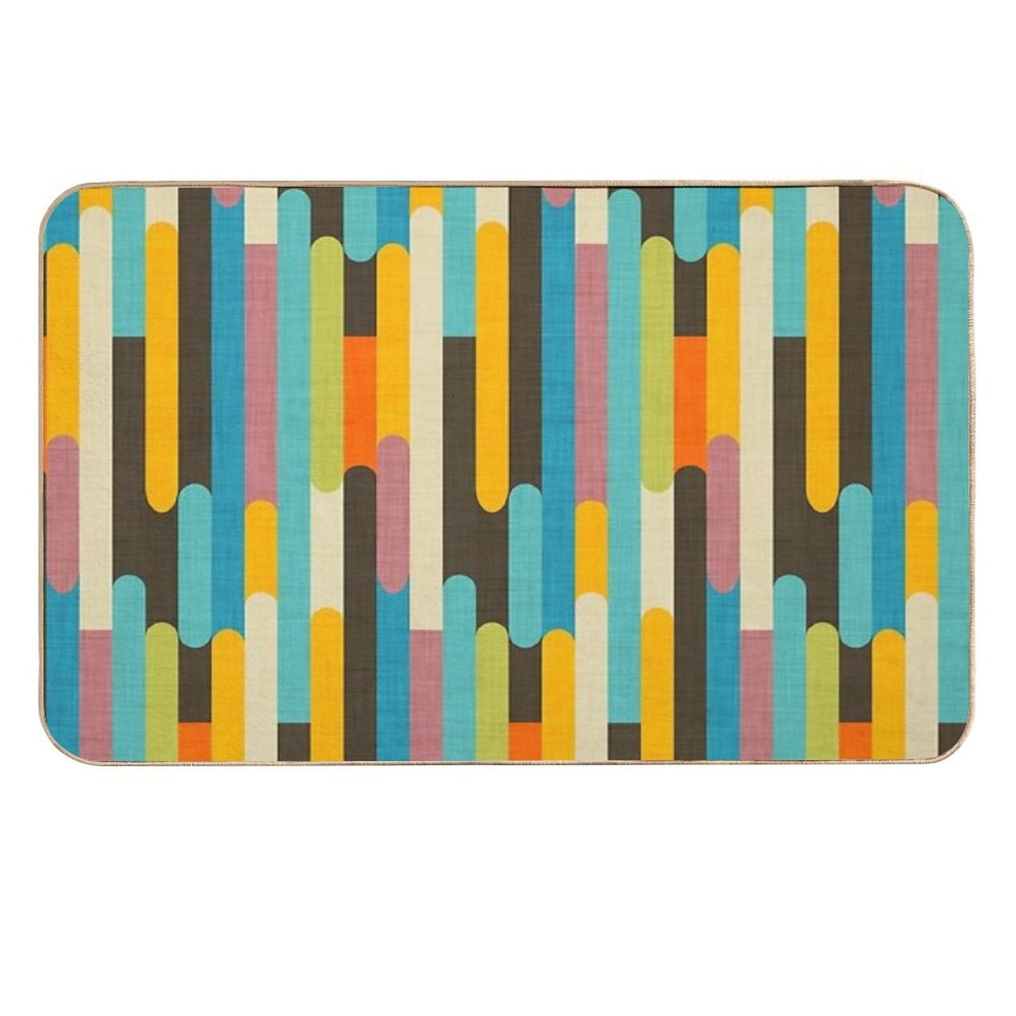 Retro Color Block Popsicle Sticks Blue Durable Bath Mat