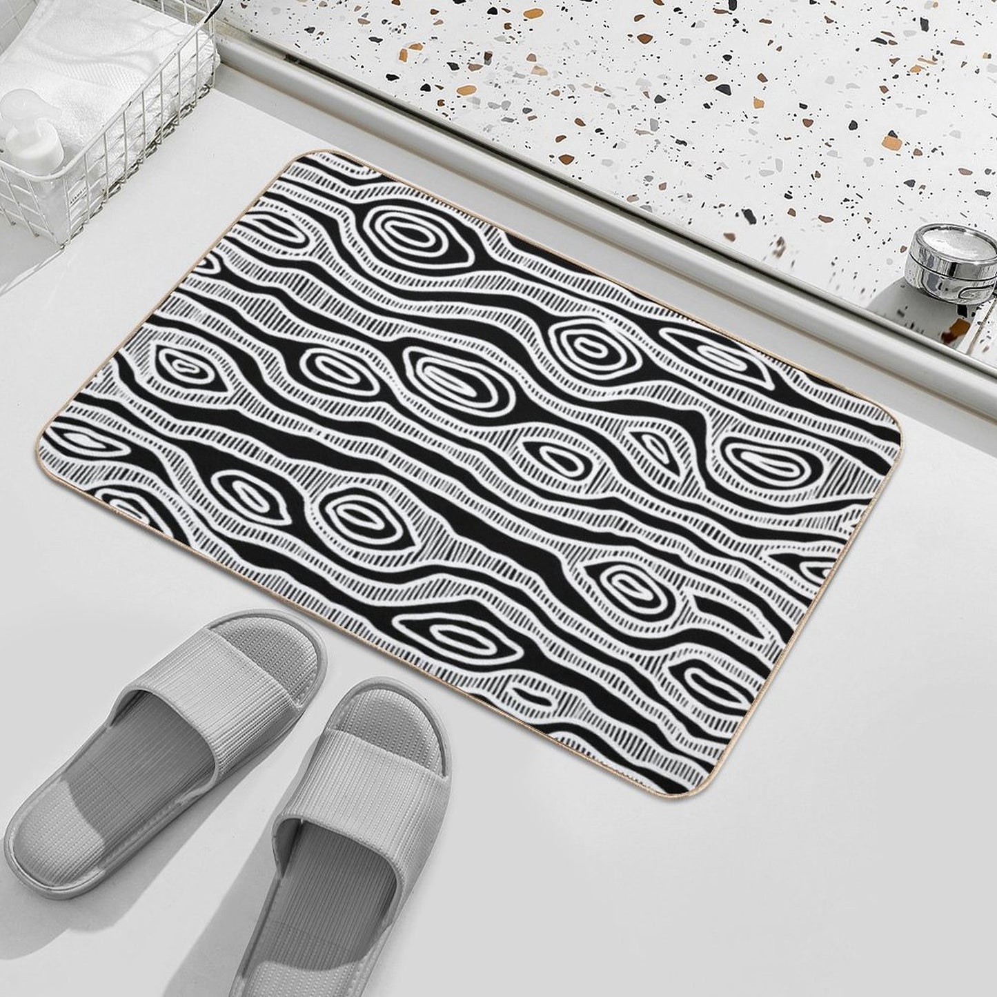 Authentic Aboriginal Art - Tree (white)  Dirt-Trapping Bath Mat